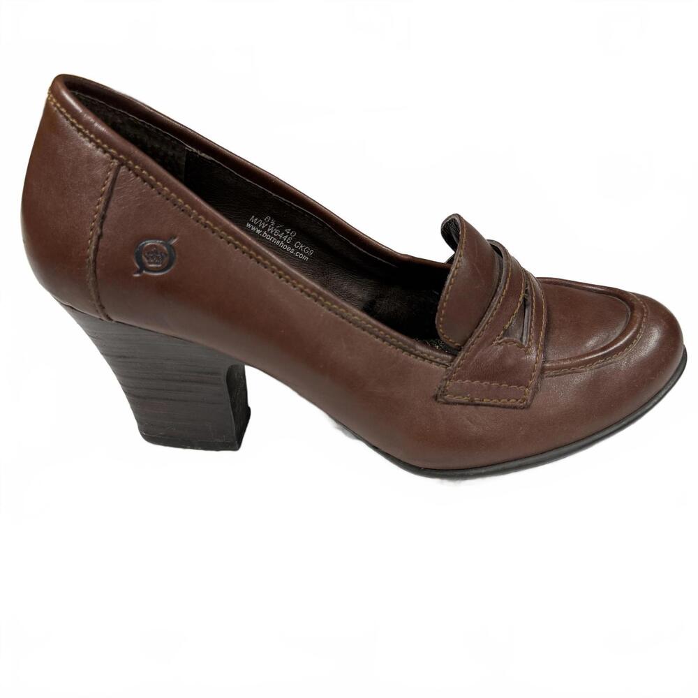Born Women's Brown Leather Loafers with Block‎ Heel size 8.5